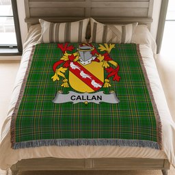 ScotsTee Shop Irish Callan or O'Callan Clan Coat of Arms Irish Tartan Woven Blanket
