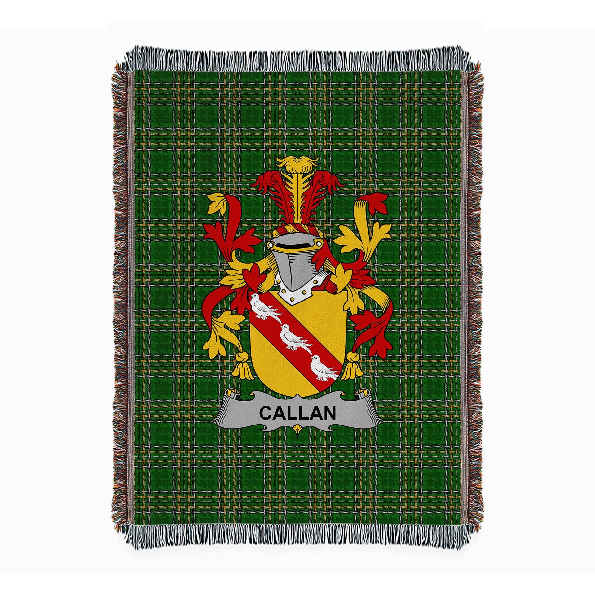 ScotsTee Shop Irish Callan or O'Callan Clan Coat of Arms Irish Tartan Woven Blanket