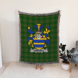 ScotsTee Shop Irish Crehall or O'Crehall Clan Coat of Arms Irish Tartan Woven Blanket