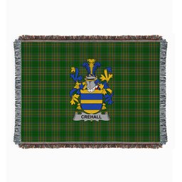 ScotsTee Shop Irish Crehall or O'Crehall Clan Coat of Arms Irish Tartan Woven Blanket