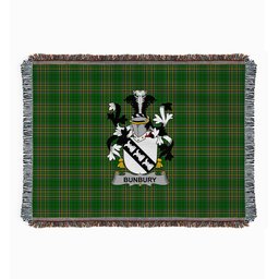 ScotsTee Shop Irish Bunbury Clan Coat of Arms Irish Tartan Woven Blanket