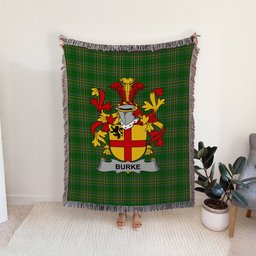 ScotsTee Shop Irish Burke Clan Coat of Arms Irish Tartan Woven Blanket