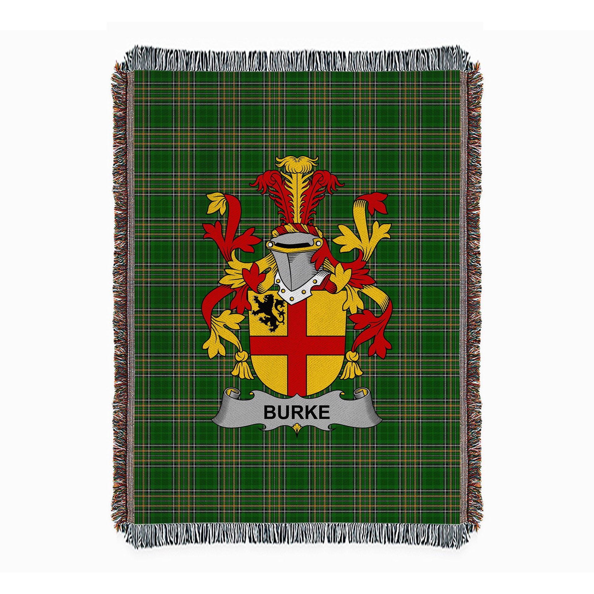 ScotsTee Shop Irish Burke Clan Coat of Arms Irish Tartan Woven Blanket