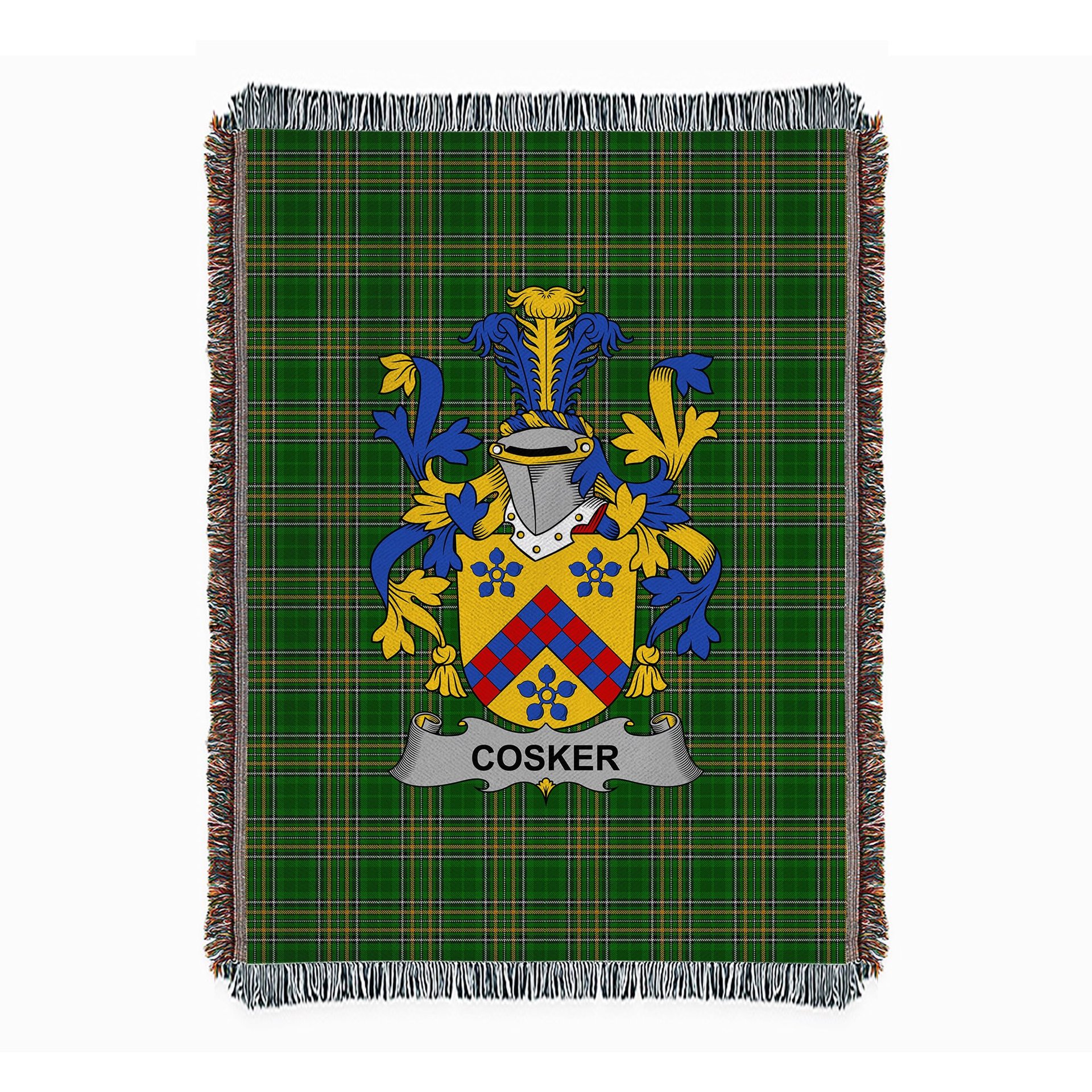 ScotsTee Shop Irish Cosker or McCosker Clan Coat of Arms Irish Tartan Woven Blanket