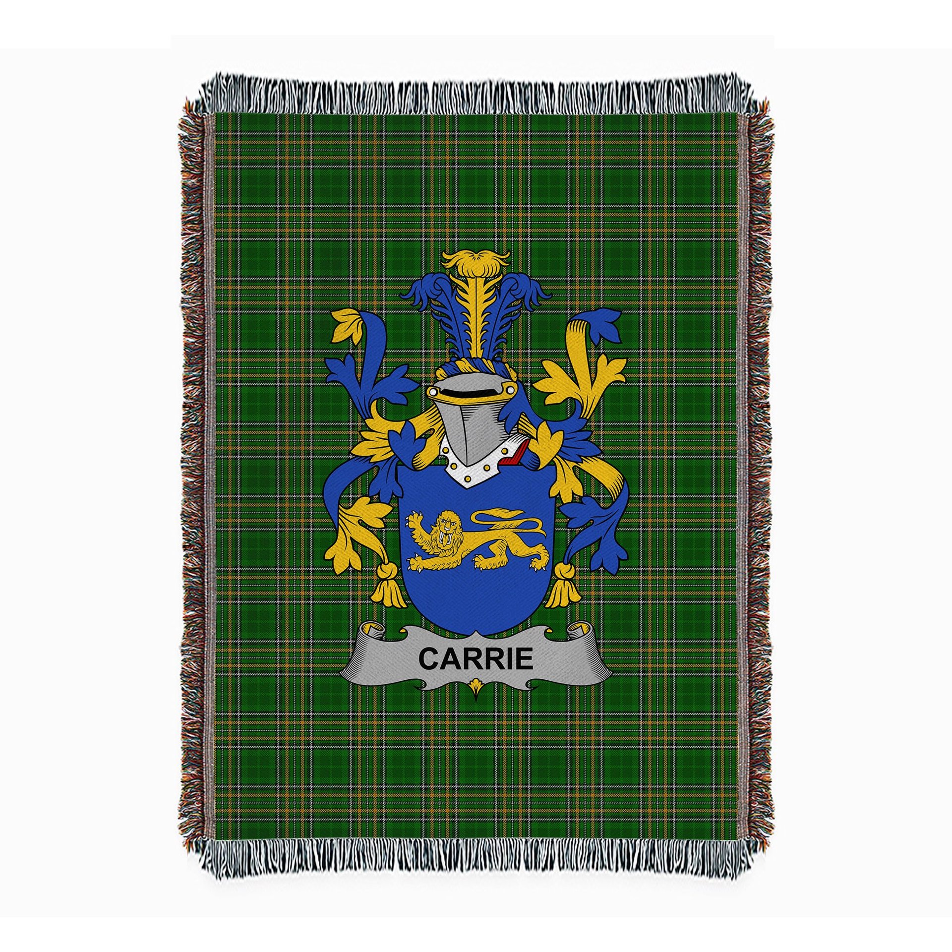 ScotsTee Shop Irish Carrie or O'Carrie Clan Coat of Arms Irish Tartan Woven Blanket