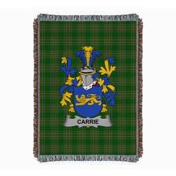 ScotsTee Shop Irish Carrie or O'Carrie Clan Coat of Arms Irish Tartan Woven Blanket