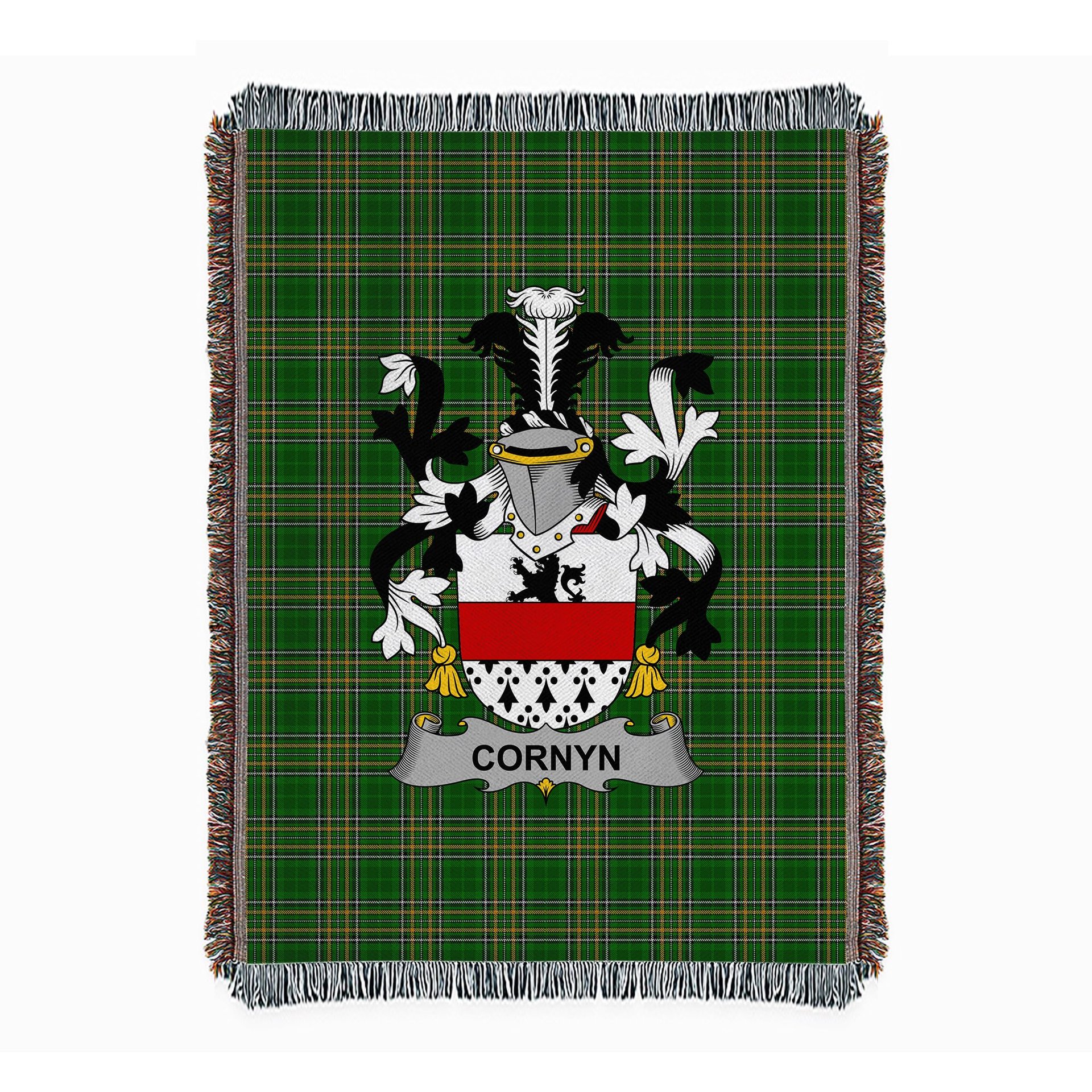 ScotsTee Shop Irish Cornyn or O'Cornyn Clan Coat of Arms Irish Tartan Woven Blanket