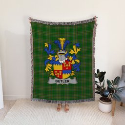 ScotsTee Shop Irish Butler Clan Coat of Arms Irish Tartan Woven Blanket