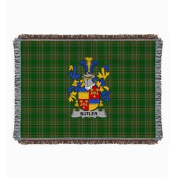 ScotsTee Shop Irish Butler Clan Coat of Arms Irish Tartan Woven Blanket