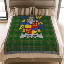 ScotsTee Shop Irish Butler Clan Coat of Arms Irish Tartan Woven Blanket