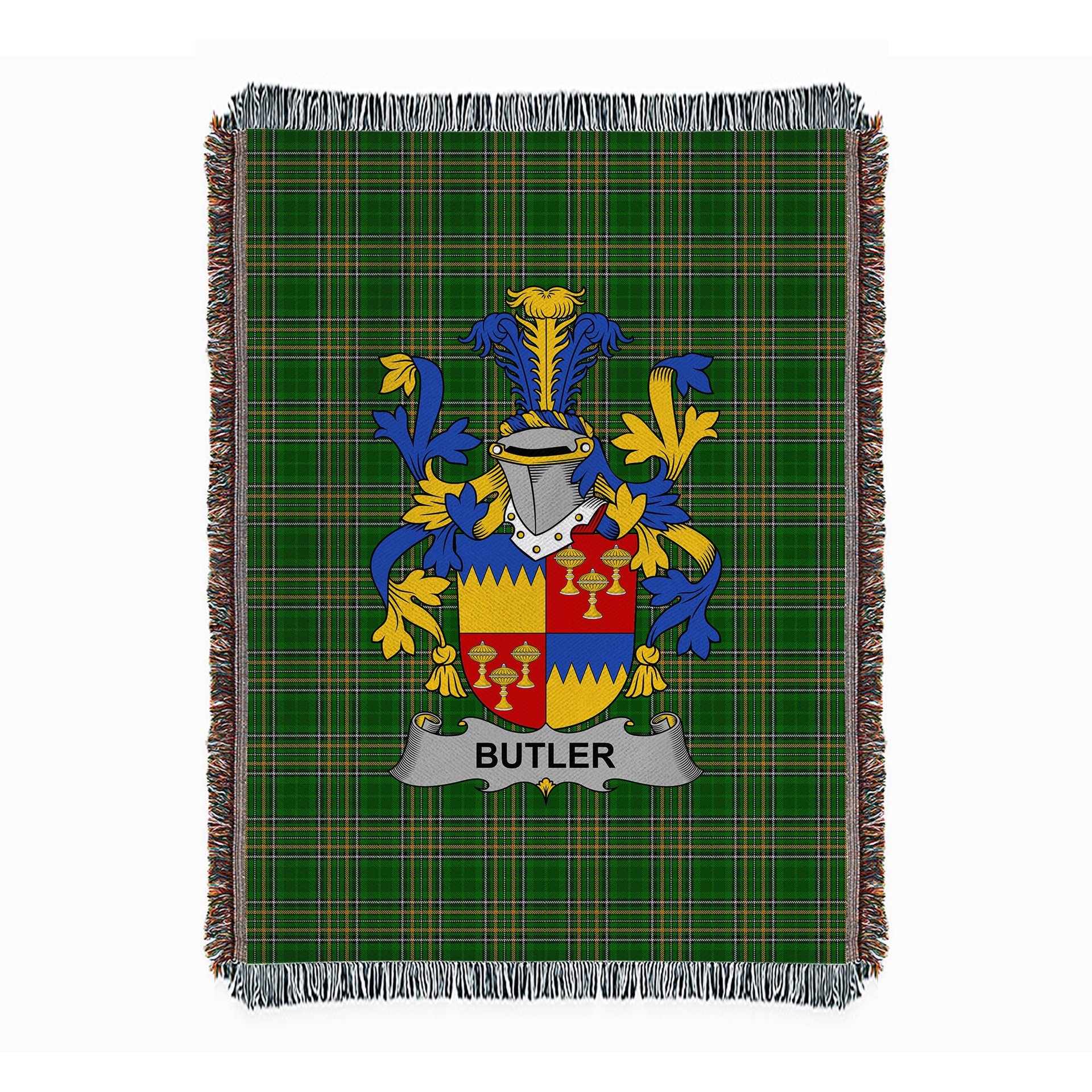 ScotsTee Shop Irish Butler Clan Coat of Arms Irish Tartan Woven Blanket