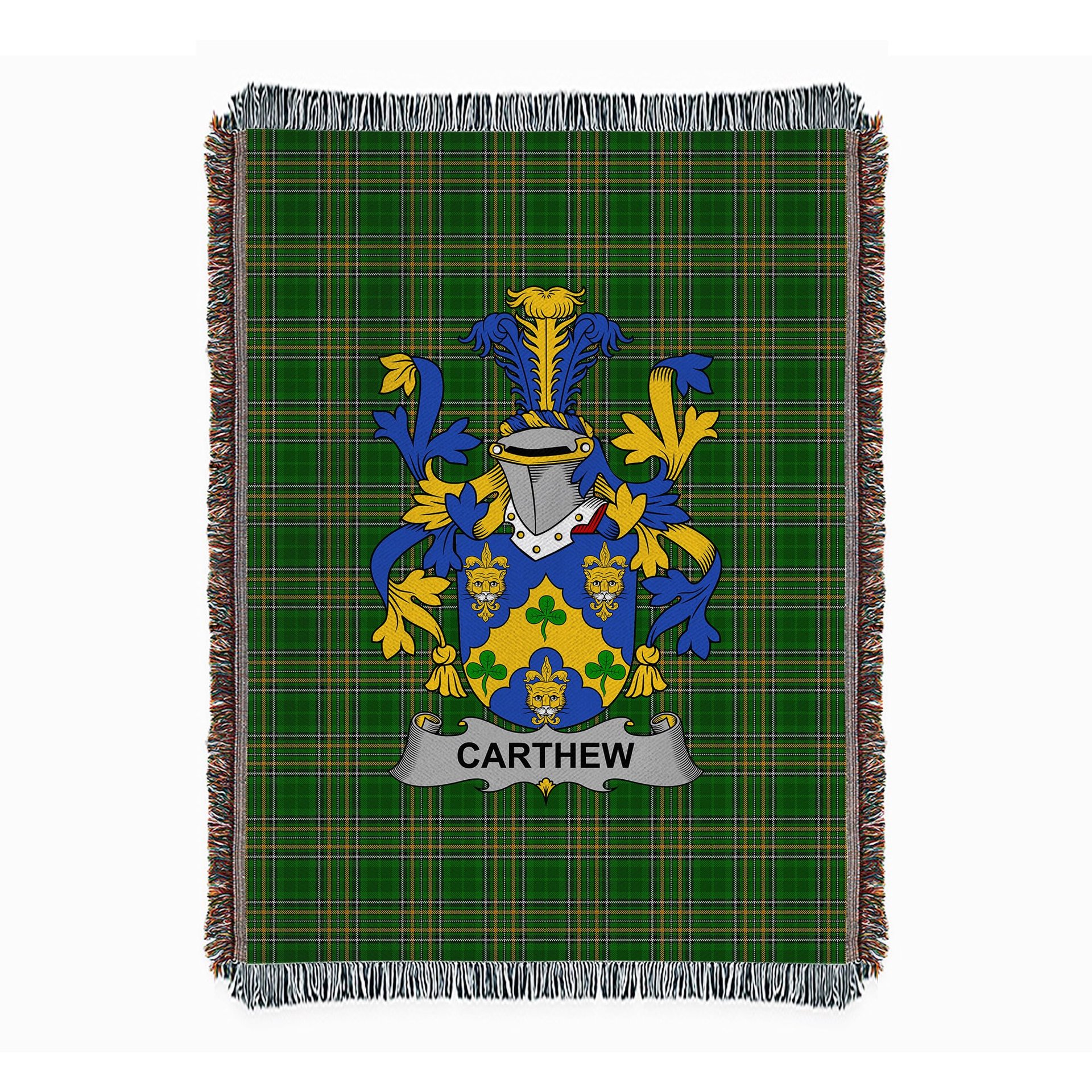 ScotsTee Shop Irish Carthew Clan Coat of Arms Irish Tartan Woven Blanket