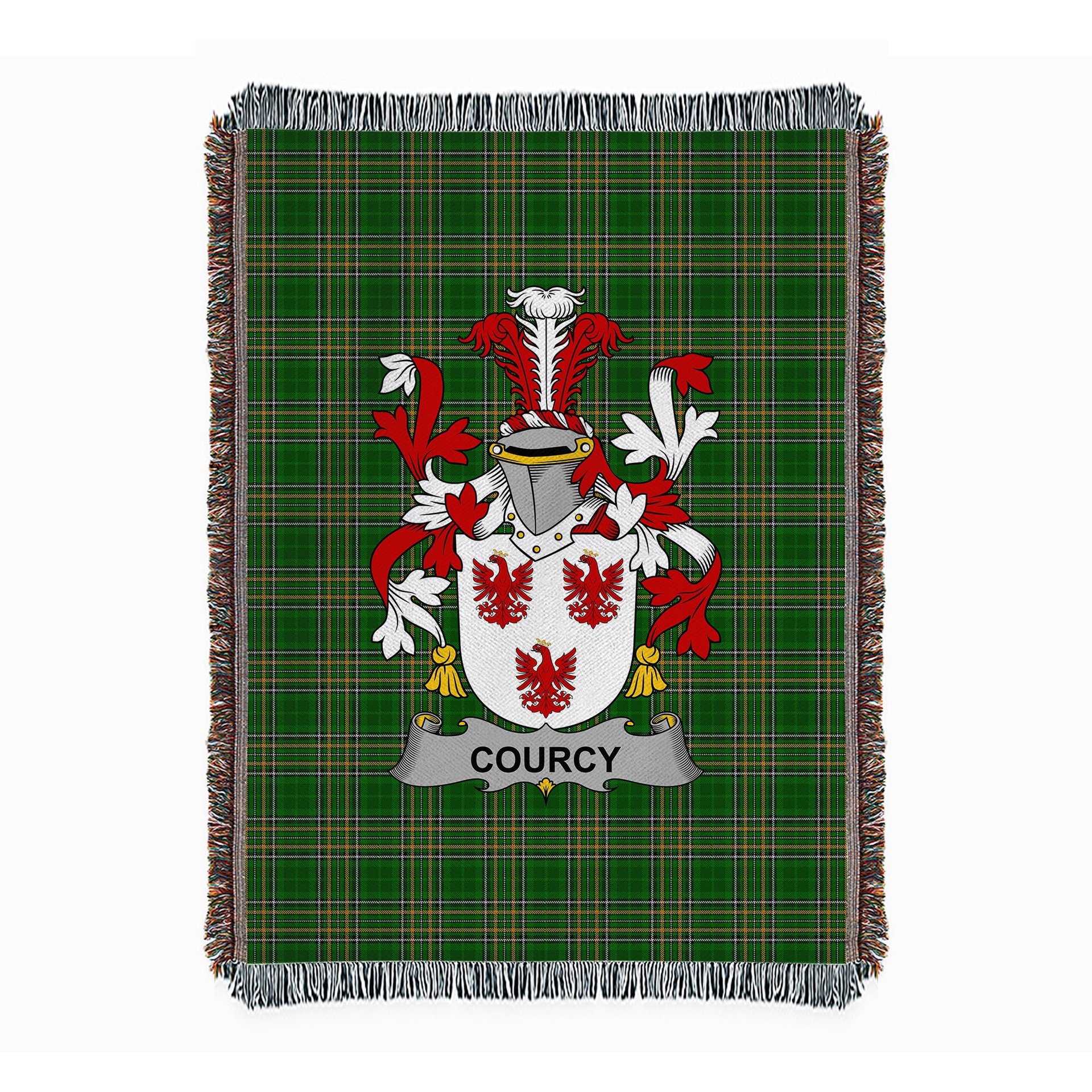 ScotsTee Shop Irish Courcy (de) Lord Kingsale Clan Coat of Arms Irish Tartan Woven Blanket