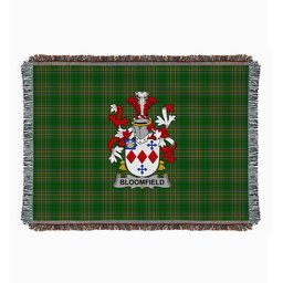 ScotsTee Shop Irish Bloomfield Clan Coat of Arms Irish Tartan Woven Blanket