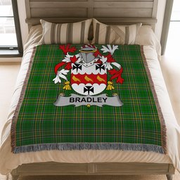 ScotsTee Shop Irish Bradley Clan Coat of Arms Irish Tartan Woven Blanket