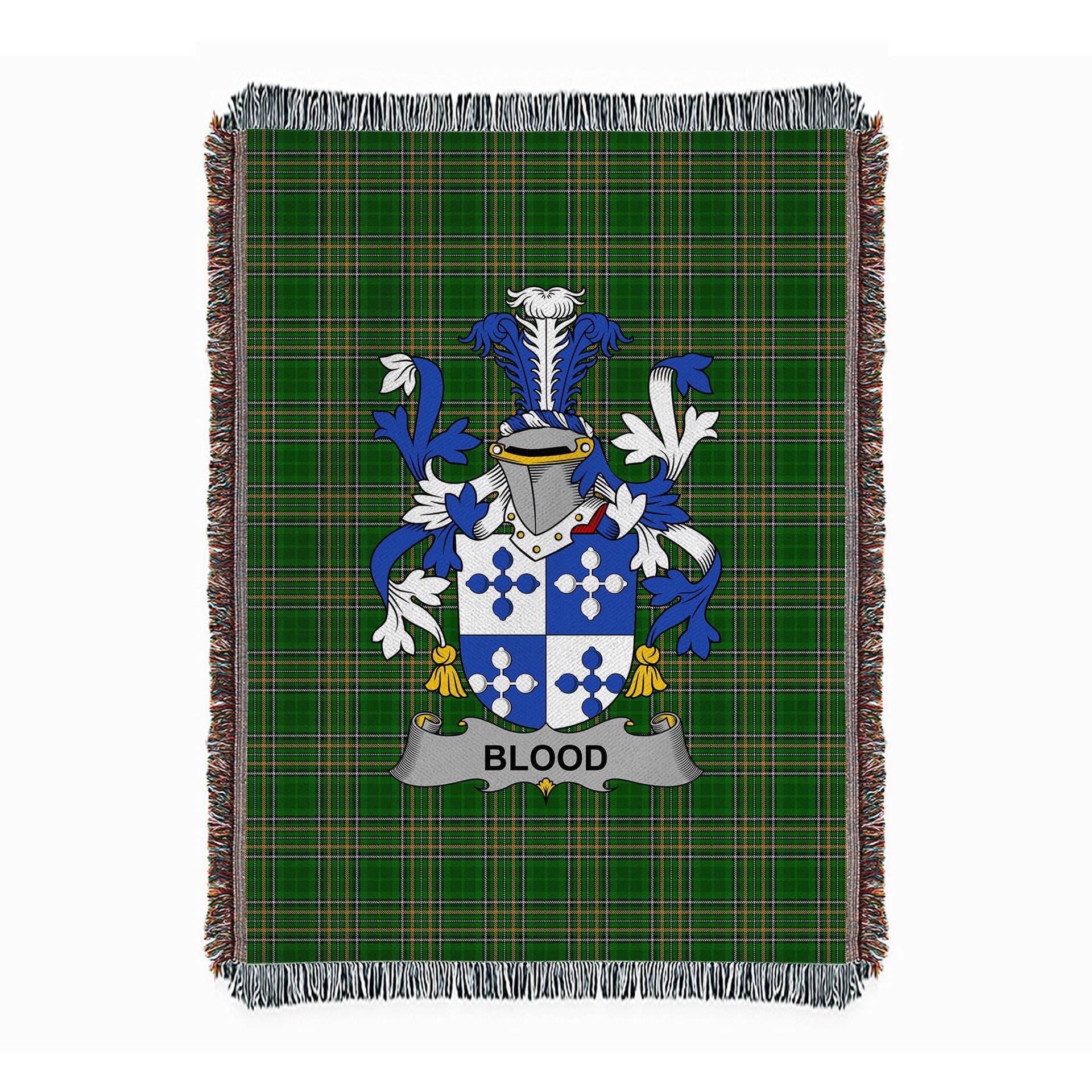ScotsTee Shop Irish Blood Clan Coat of Arms Irish Tartan Woven Blanket