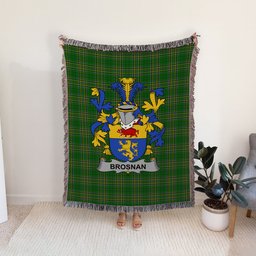 ScotsTee Shop Irish Brosnan or O'Brosnan Clan Coat of Arms Irish Tartan Woven Blanket