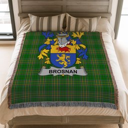 ScotsTee Shop Irish Brosnan or O'Brosnan Clan Coat of Arms Irish Tartan Woven Blanket