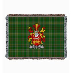 ScotsTee Shop Irish Brennan or O'Brennan Clan Coat of Arms Irish Tartan Woven Blanket