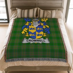 ScotsTee Shop Irish Cromwell Clan Coat of Arms Irish Tartan Woven Blanket