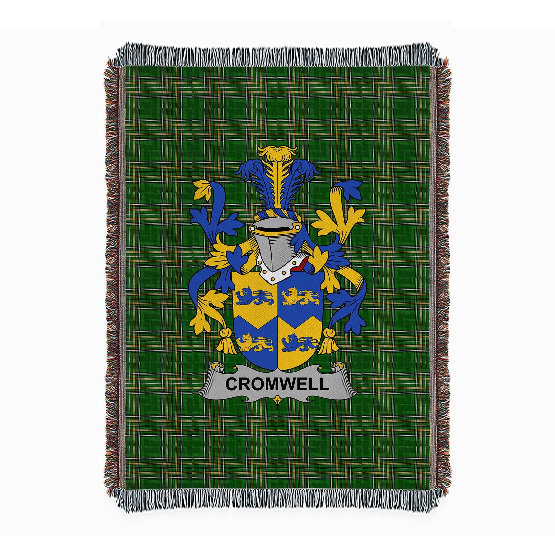 ScotsTee Shop Irish Cromwell Clan Coat of Arms Irish Tartan Woven Blanket