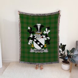 ScotsTee Shop Irish Carmick Clan Coat of Arms Irish Tartan Woven Blanket