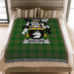 ScotsTee Shop Irish Boulger or O'Bolger Clan Coat of Arms Irish Tartan Woven Blanket