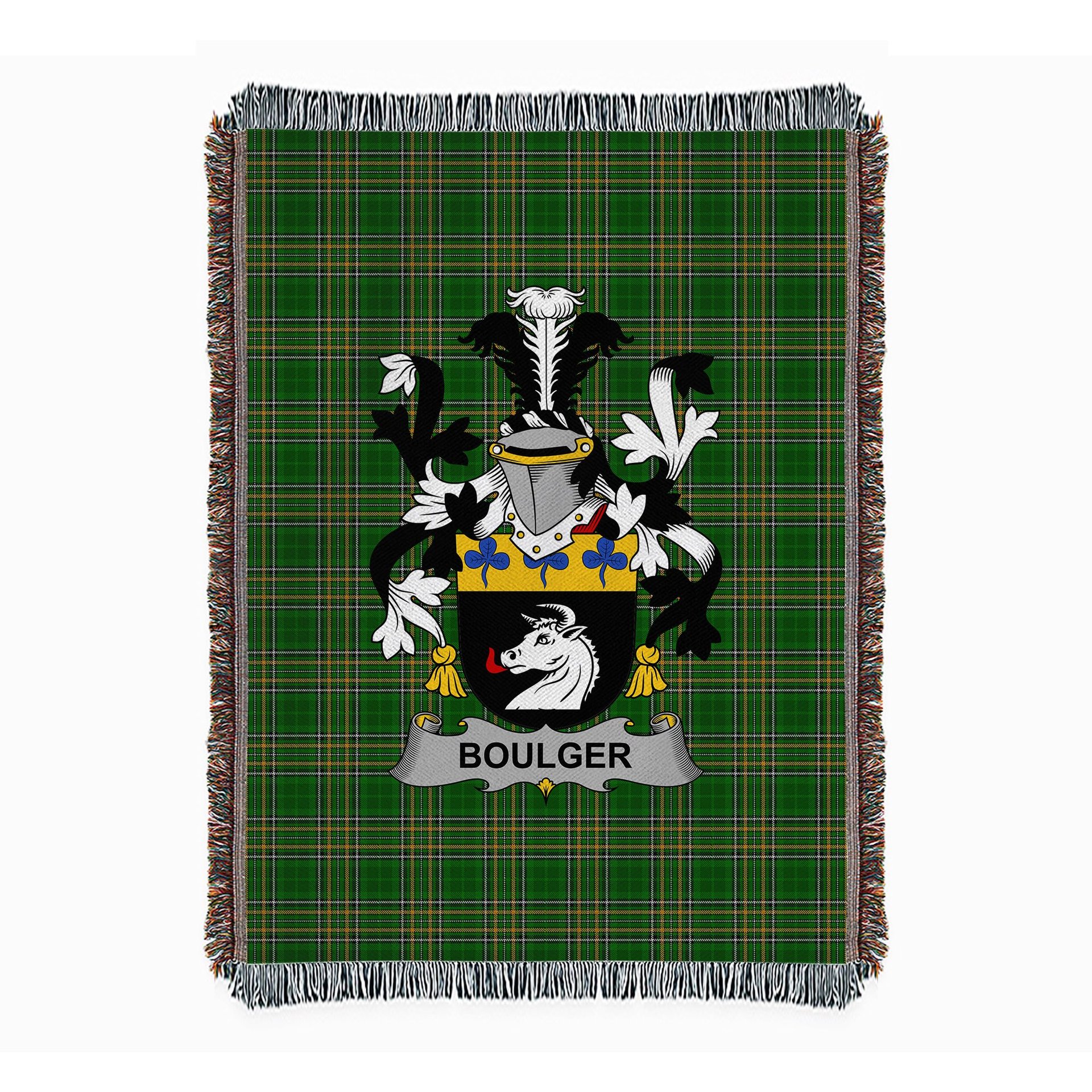 ScotsTee Shop Irish Boulger or O'Bolger Clan Coat of Arms Irish Tartan Woven Blanket