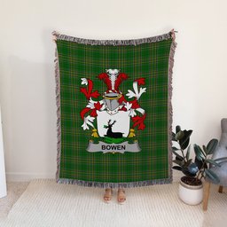ScotsTee Shop Irish Bowen Clan Coat of Arms Irish Tartan Woven Blanket