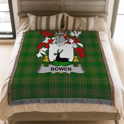ScotsTee Shop Irish Bowen Clan Coat of Arms Irish Tartan Woven Blanket