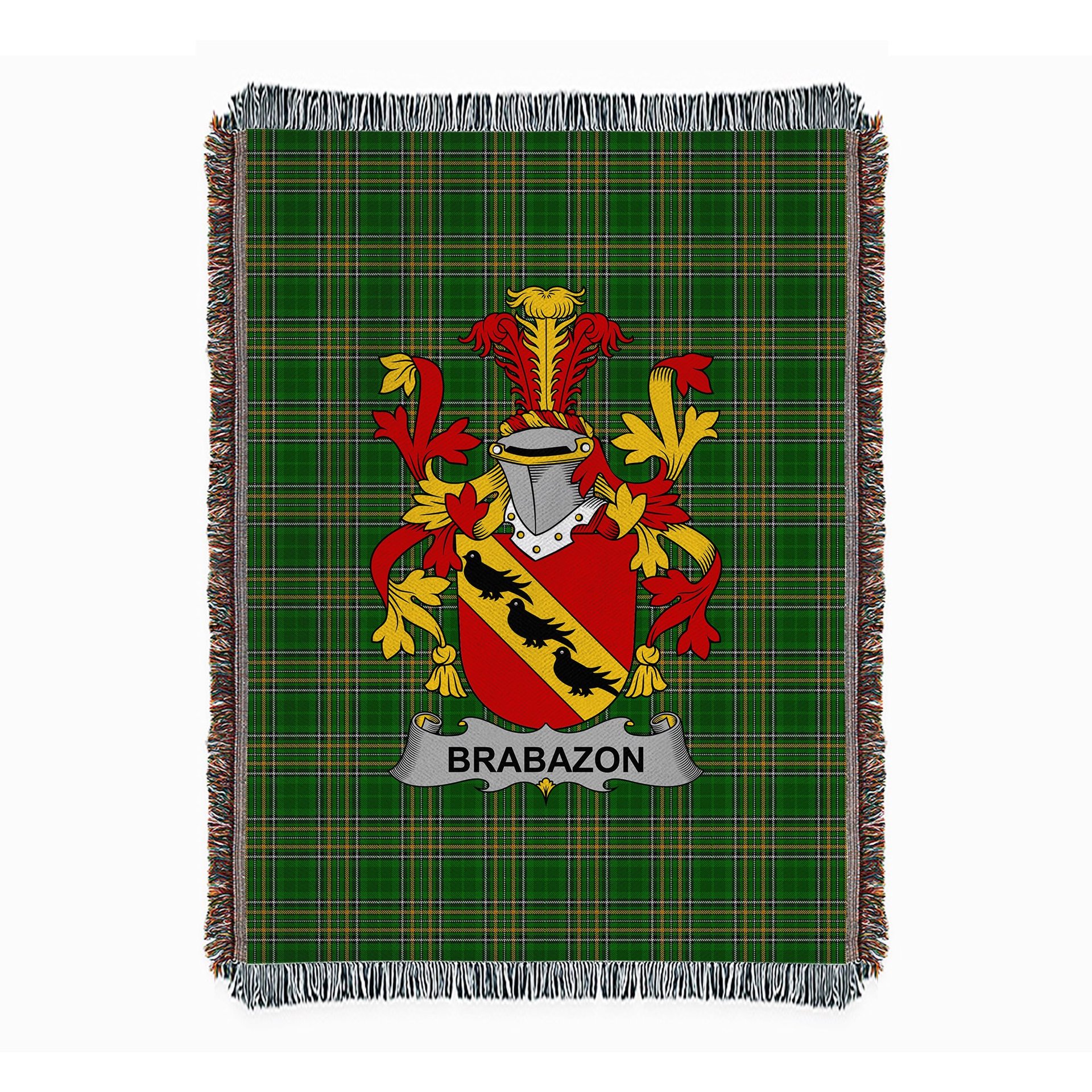 ScotsTee Shop Irish Brabazon Clan Coat of Arms Irish Tartan Woven Blanket