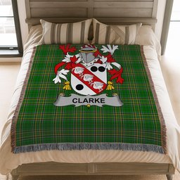 ScotsTee Shop Irish Clarke Clan Coat of Arms Irish Tartan Woven Blanket