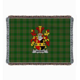 ScotsTee Shop Irish Broder or O'Broder Clan Coat of Arms Irish Tartan Woven Blanket
