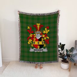 ScotsTee Shop Irish Broder or O'Broder Clan Coat of Arms Irish Tartan Woven Blanket