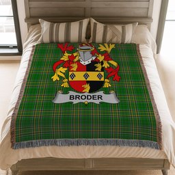 ScotsTee Shop Irish Broder or O'Broder Clan Coat of Arms Irish Tartan Woven Blanket