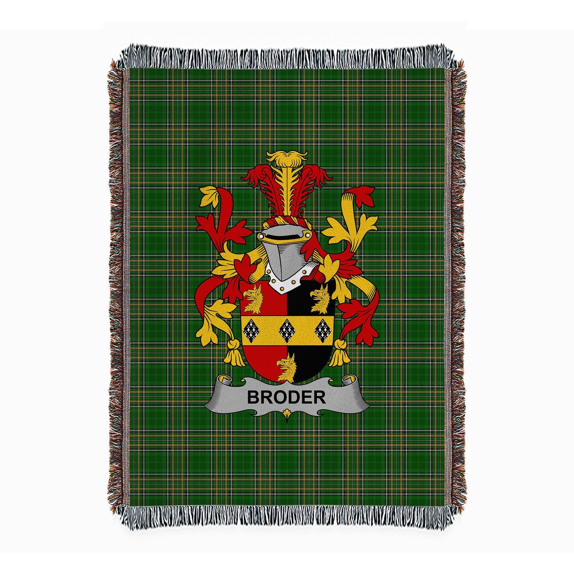 ScotsTee Shop Irish Broder or O'Broder Clan Coat of Arms Irish Tartan Woven Blanket