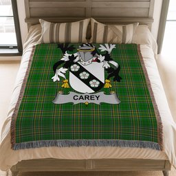 ScotsTee Shop Irish Carey or Cary Clan Coat of Arms Irish Tartan Woven Blanket