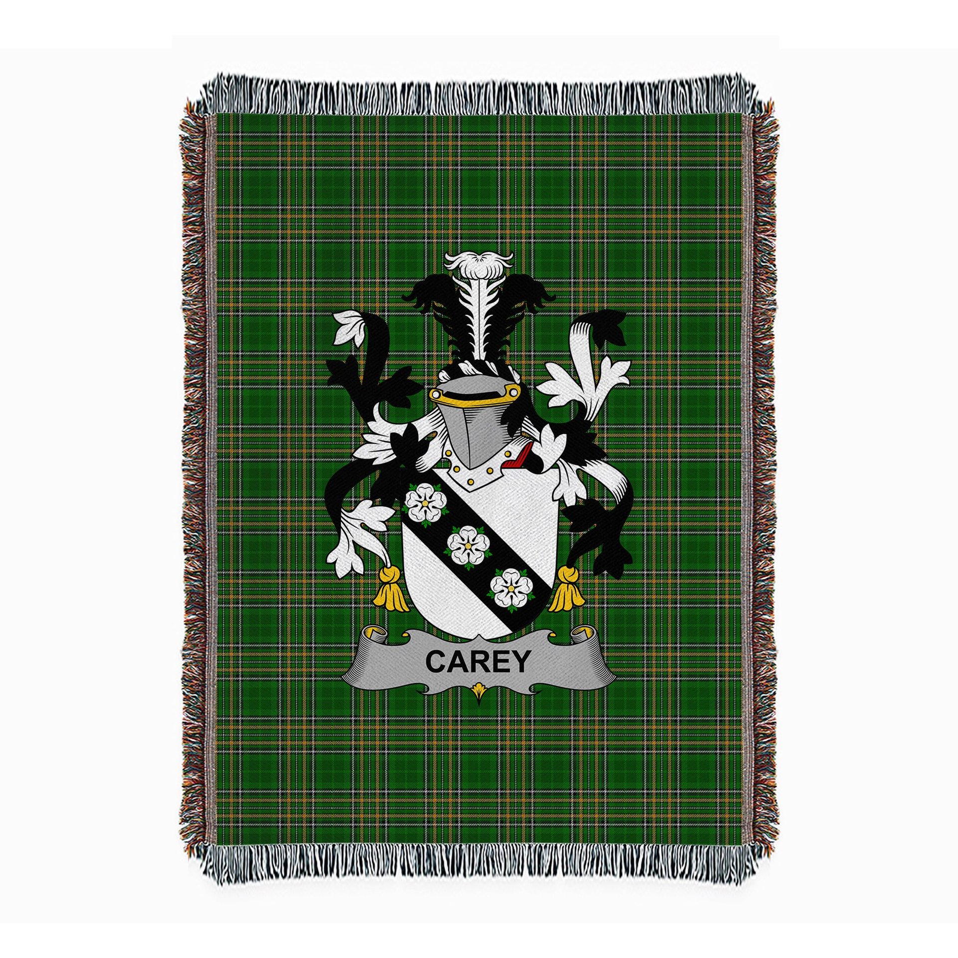 ScotsTee Shop Irish Carey or Cary Clan Coat of Arms Irish Tartan Woven Blanket