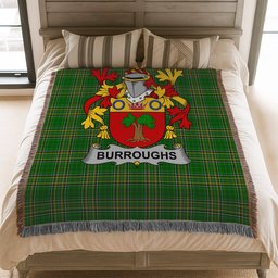 ScotsTee Shop Irish Burroughs Clan Coat of Arms Irish Tartan Woven Blanket