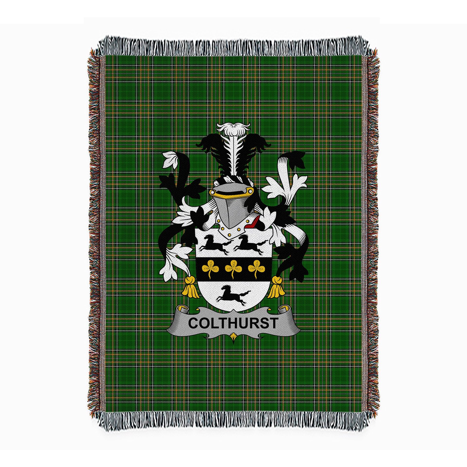 ScotsTee Shop Irish Colthurst Clan Coat of Arms Irish Tartan Woven Blanket