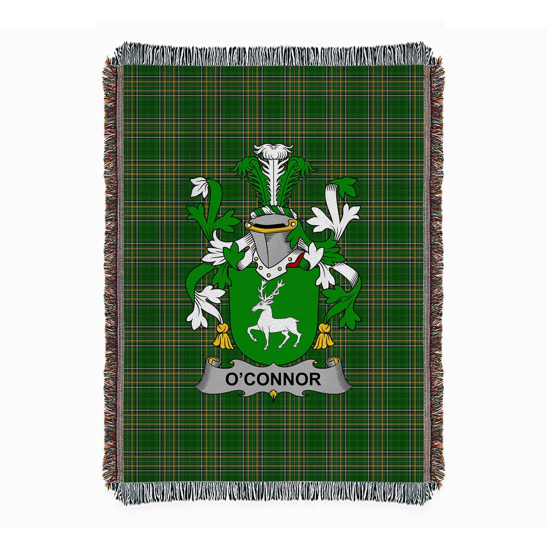 ScotsTee Shop Irish Connor or O'Connor (Corcomroe) Clan Coat of Arms Irish Tartan Woven Blanket