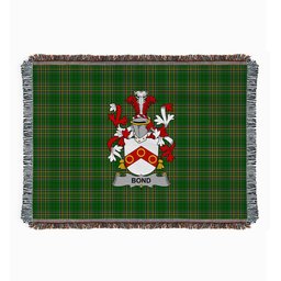 ScotsTee Shop Irish Bond Clan Coat of Arms Irish Tartan Woven Blanket