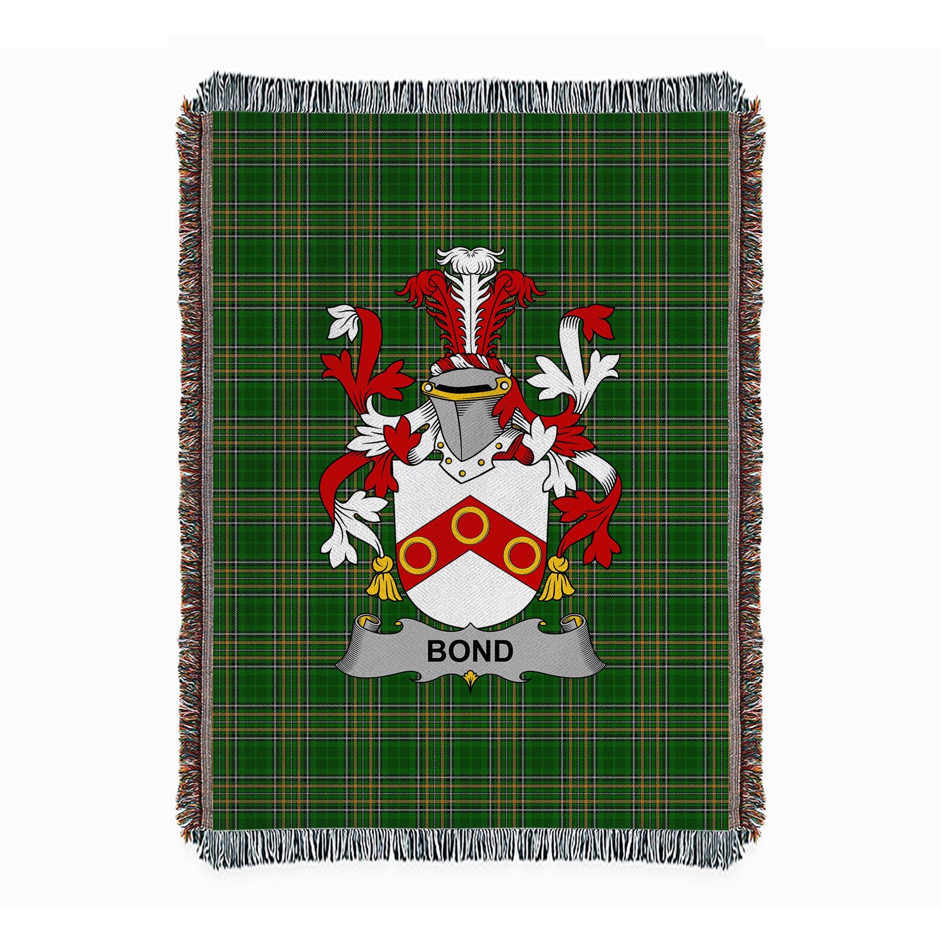 ScotsTee Shop Irish Bond Clan Coat of Arms Irish Tartan Woven Blanket
