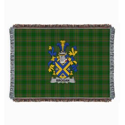 ScotsTee Shop Irish Brogan or O'Brogan Clan Coat of Arms Irish Tartan Woven Blanket