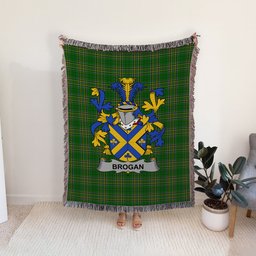 ScotsTee Shop Irish Brogan or O'Brogan Clan Coat of Arms Irish Tartan Woven Blanket