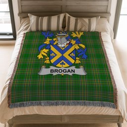 ScotsTee Shop Irish Brogan or O'Brogan Clan Coat of Arms Irish Tartan Woven Blanket