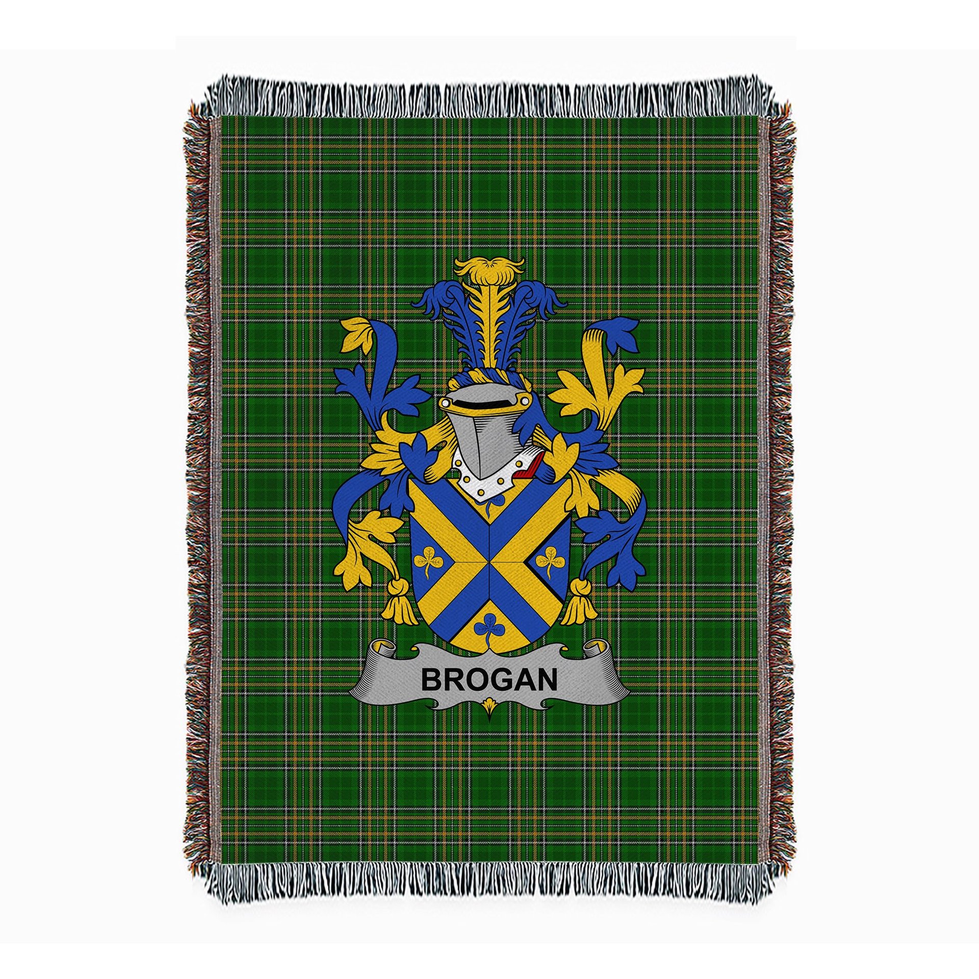 ScotsTee Shop Irish Brogan or O'Brogan Clan Coat of Arms Irish Tartan Woven Blanket