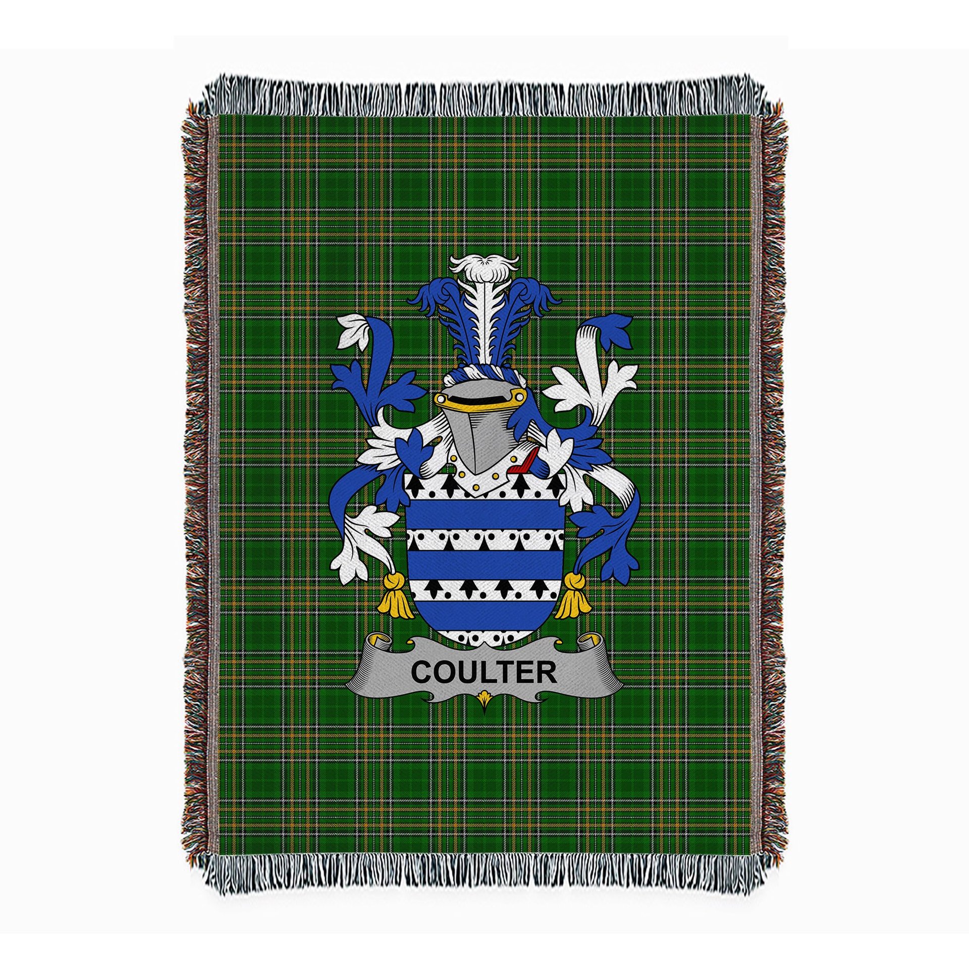 ScotsTee Shop Irish Coulter or O'Coulter Clan Coat of Arms Irish Tartan Woven Blanket