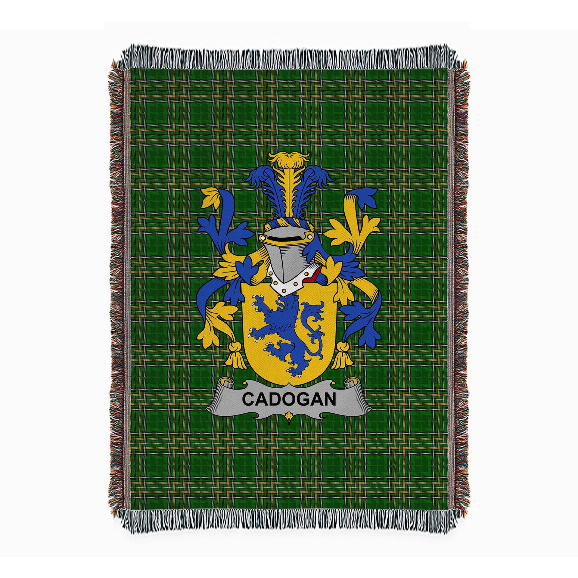 ScotsTee Shop Irish Cadogan Clan Coat of Arms Irish Tartan Woven Blanket