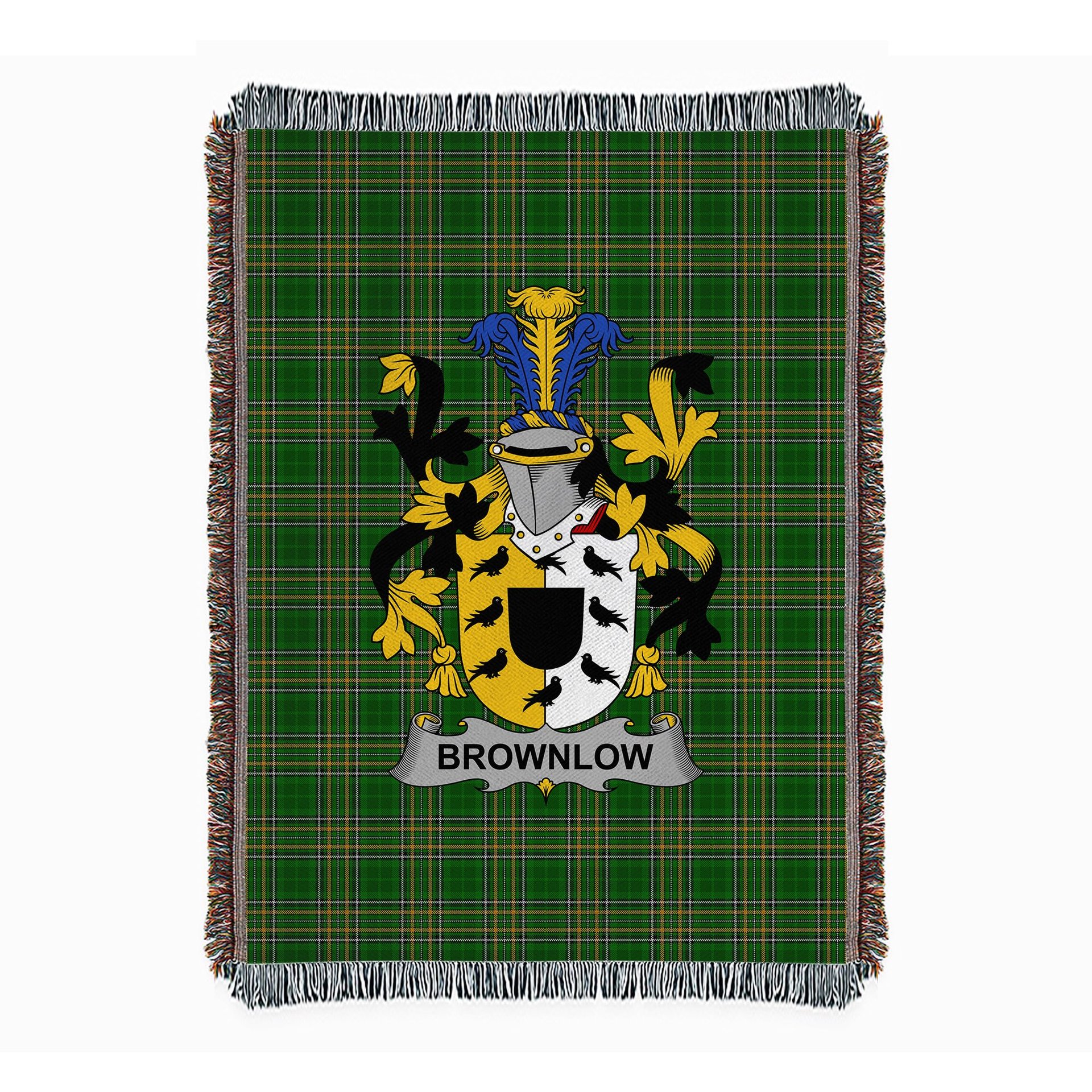 ScotsTee Shop Irish Brownlow Clan Coat of Arms Irish Tartan Woven Blanket